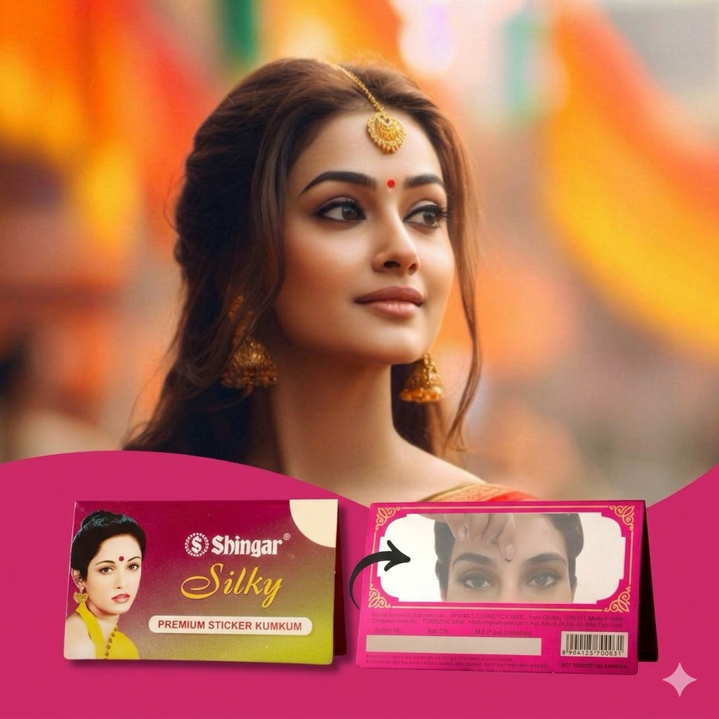 Shingar Silky Premium Sticker Kumkum: Antimicrobial, Antifungal, Skin-Safe Adhesive - Pack Of 10 Shingar Silky