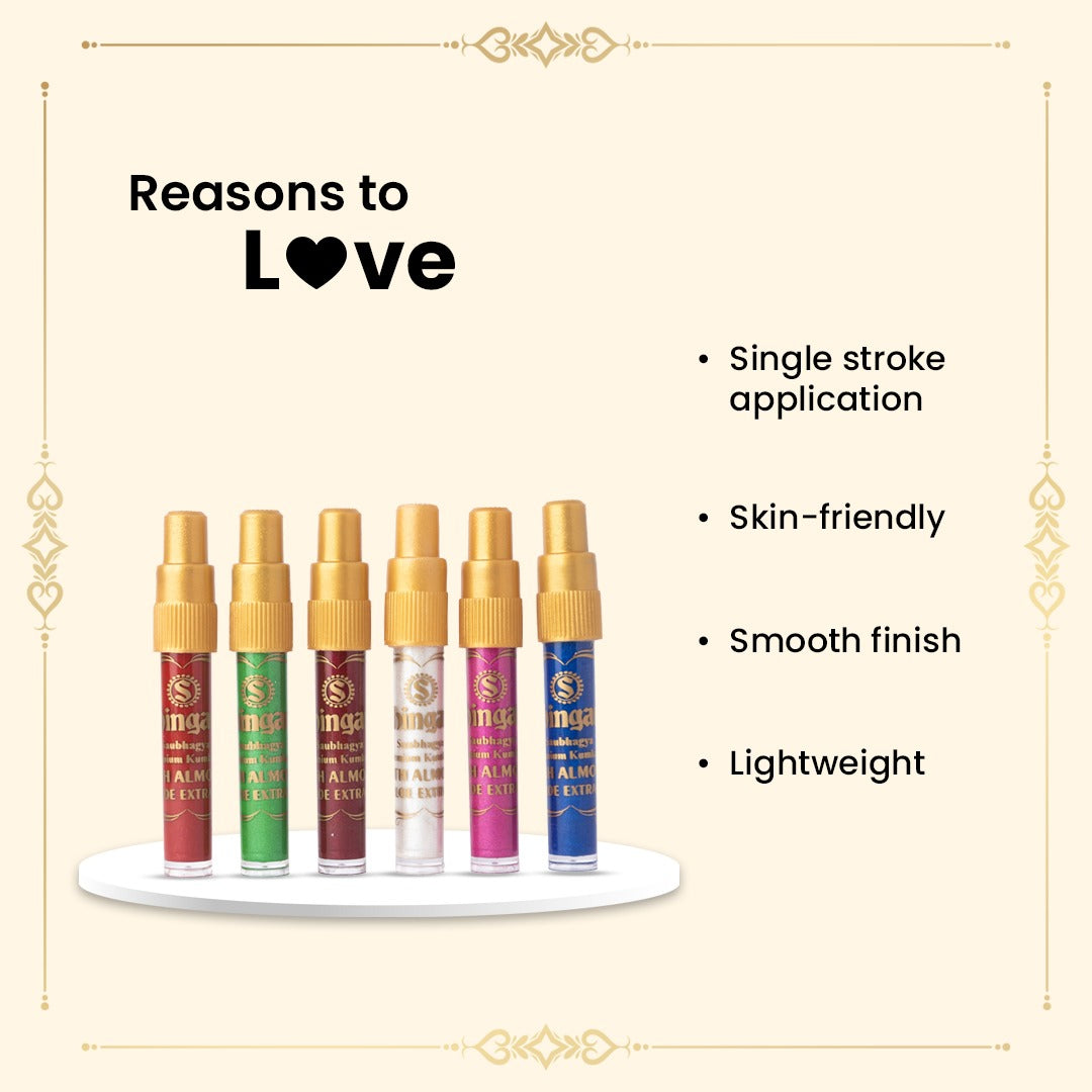 Shingar Saubhagya Premium Liquid Kumkum - Multicolor Pack of 6 Shingar Silky