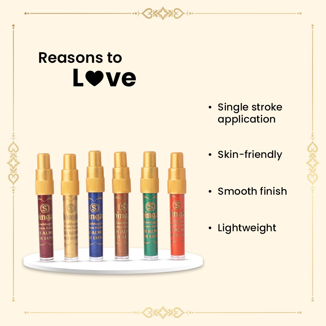 Shingar Saubhagya Premium Liquid Kumkum - Multicolor Pack of 6 Shingar Silky