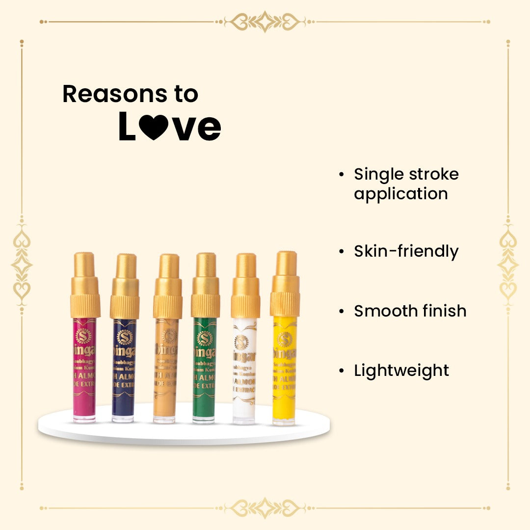 Shingar Saubhagya Premium Liquid Kumkum - Multicolor Pack of 6 Shingar Silky