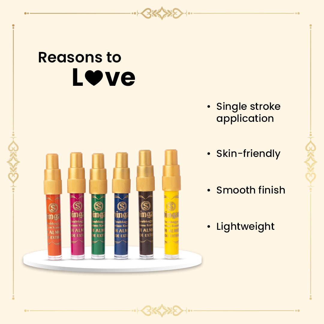 Shingar Saubhagya Premium Liquid Kumkum - Multicolor Pack of 6 Shingar Silky