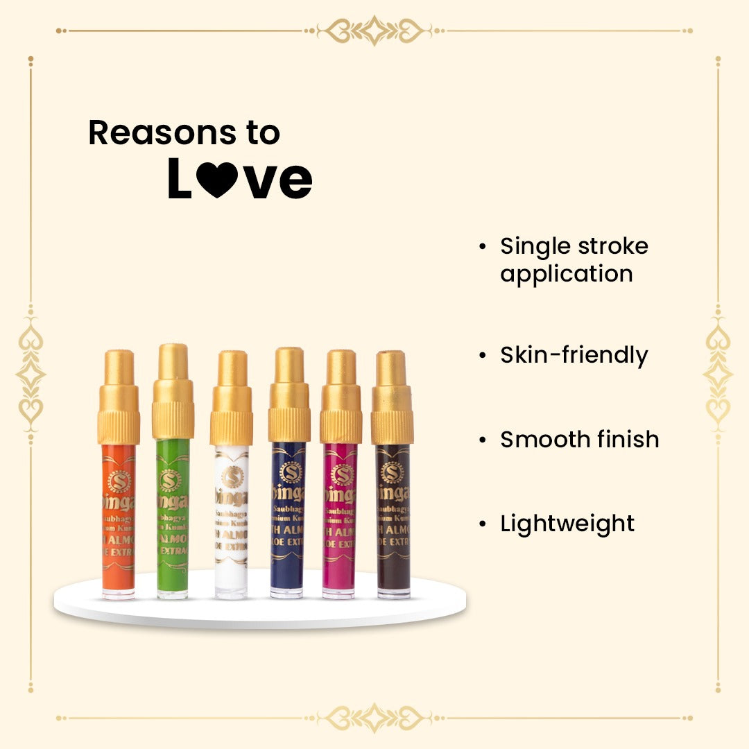 Shingar Saubhagya Premium Liquid Kumkum - Multicolor Pack of 6 Shingar Silky