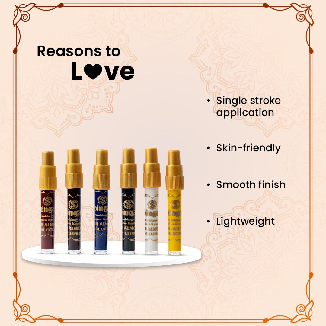 Shingar Saubhagya Premium Liquid Kumkum - Multicolor Pack of 6 Shingar Silky