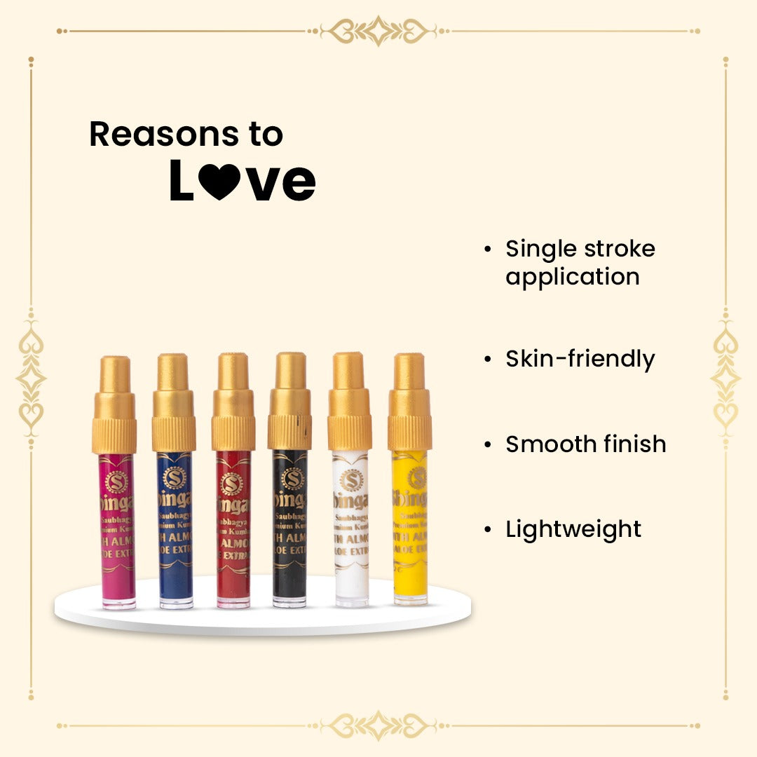 Shingar Saubhagya Premium Liquid Kumkum - Multicolor Pack of 6 Shingar Silky