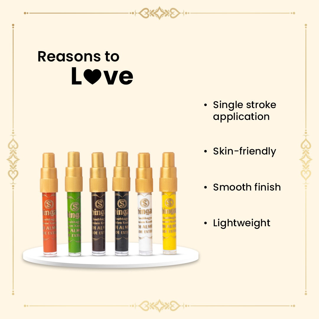 Shingar Saubhagya Premium Liquid Kumkum - Multicolor Pack of 6 Shingar Silky
